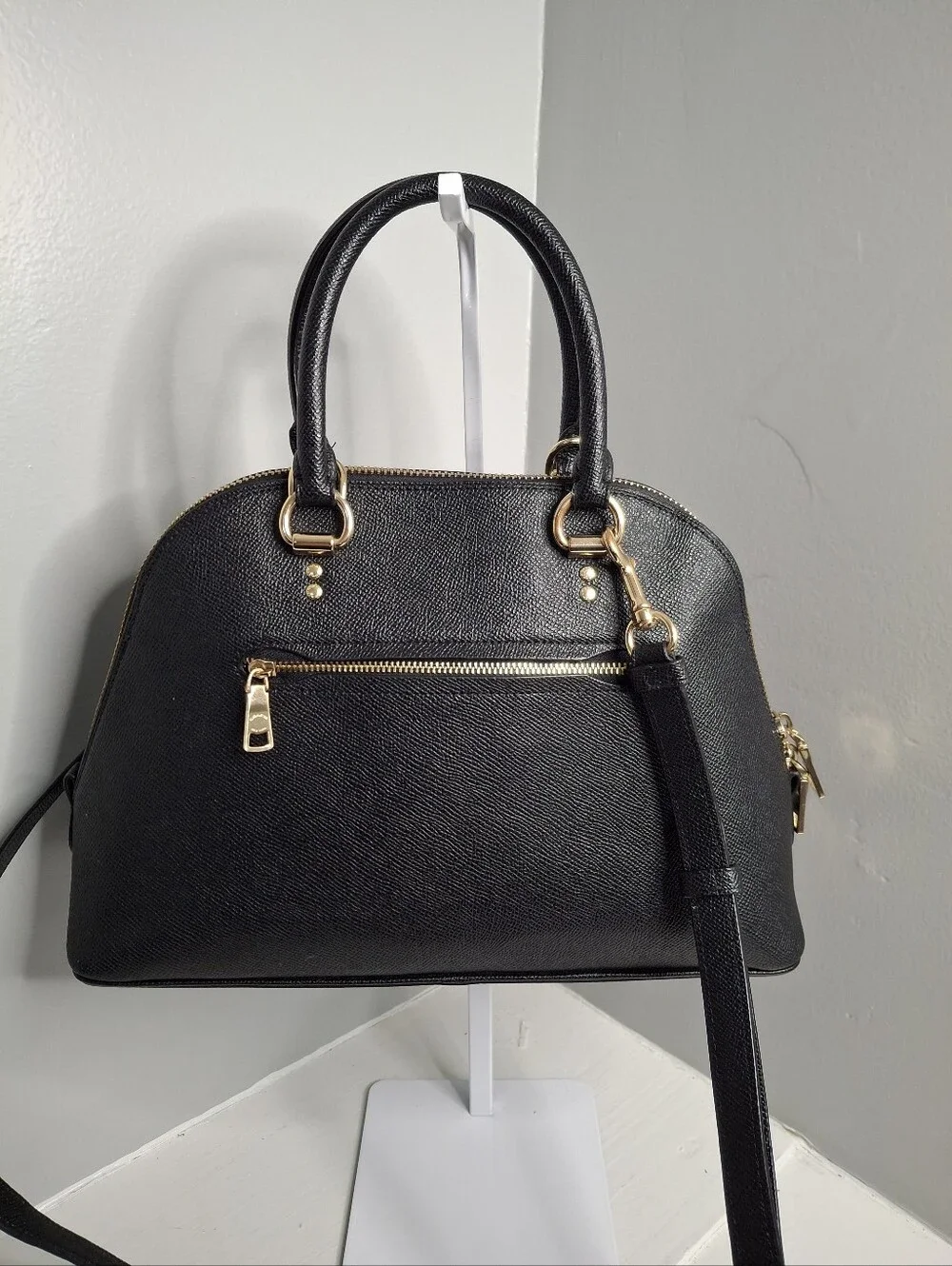 Coach Katy Satchel Black Leather Top Handle Crossbody EUC